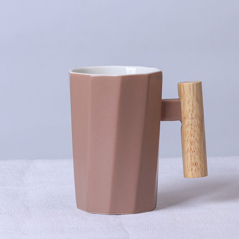380ml Wooden Handle Ceramic Coffee Cup