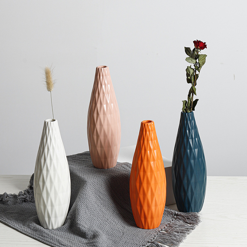 Small Diameter Artificial Flower Ceramic Vase