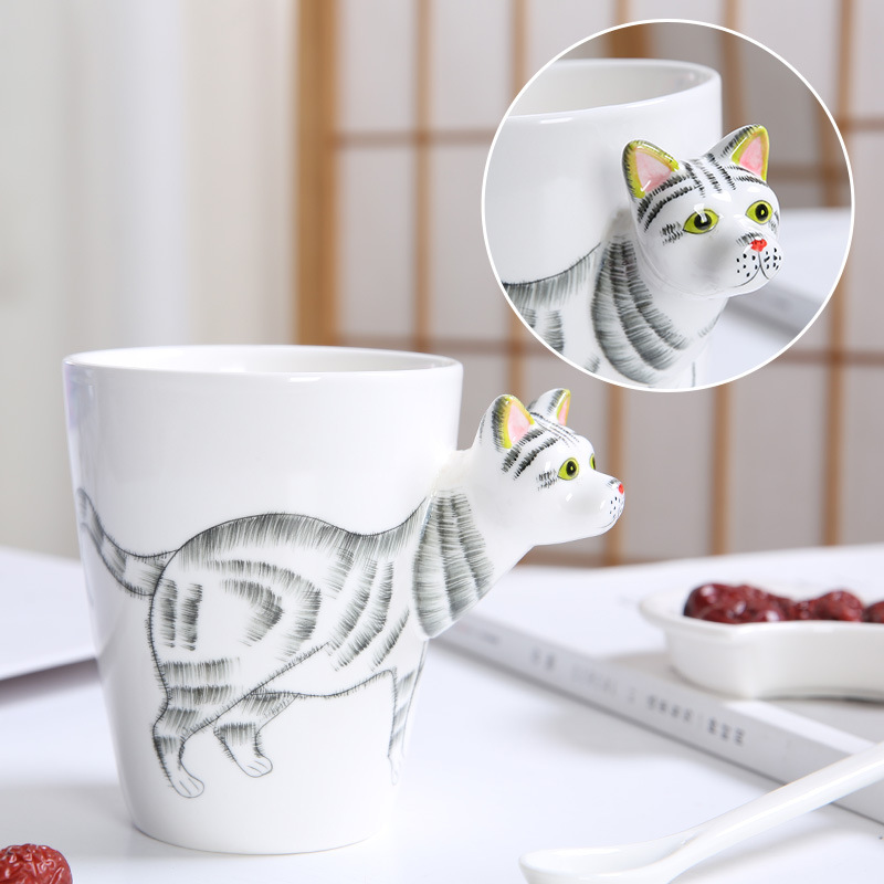 3D Animal Cock Cat Cowl Design Ceramic Mugs