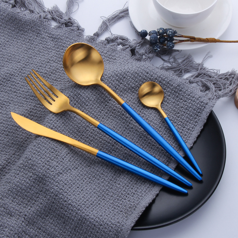 4pcs/set Blue Gold Cutlery for Hotel and Bar