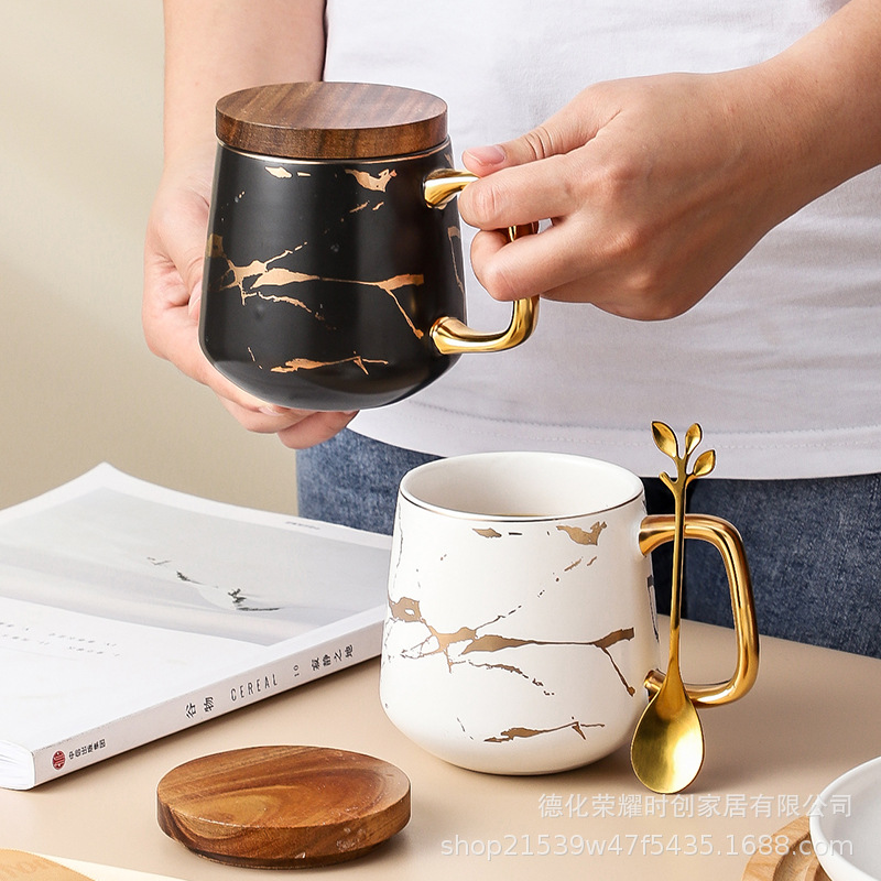 400ml Marble Color Coffee Mug with Bamboo Lid