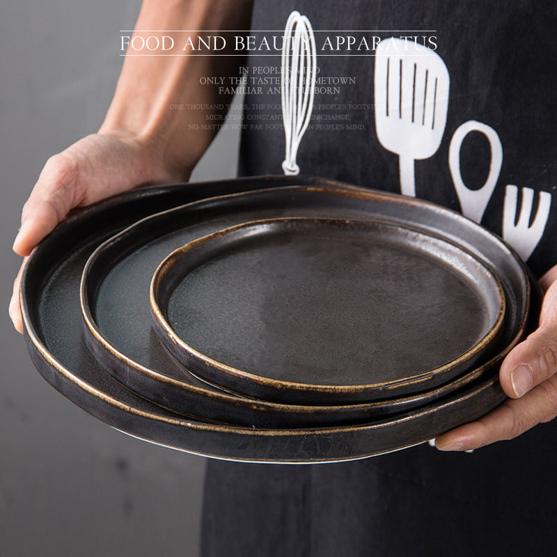 7" Irregular Round Shape Matte Brown Ceramic Plate