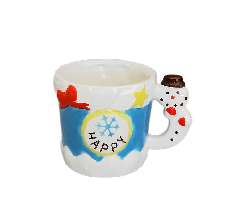 Snowflake with Snowman Handle Ceramic Mug