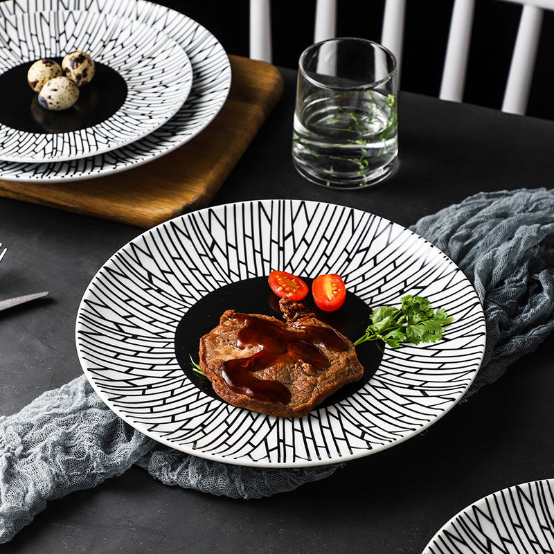 8" / 10" White with Black Stoneware Salad Plate