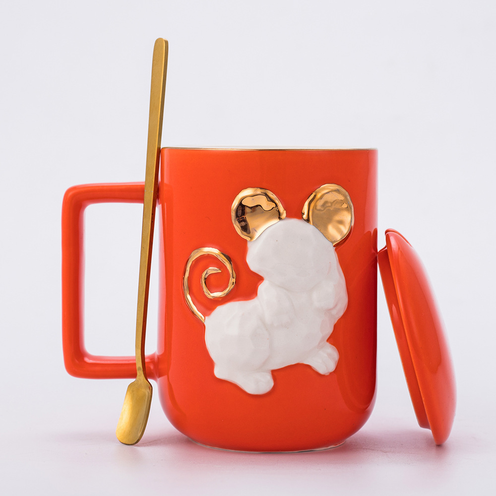 400ml 3D Cute Animal Embossed Porcelain Cup
