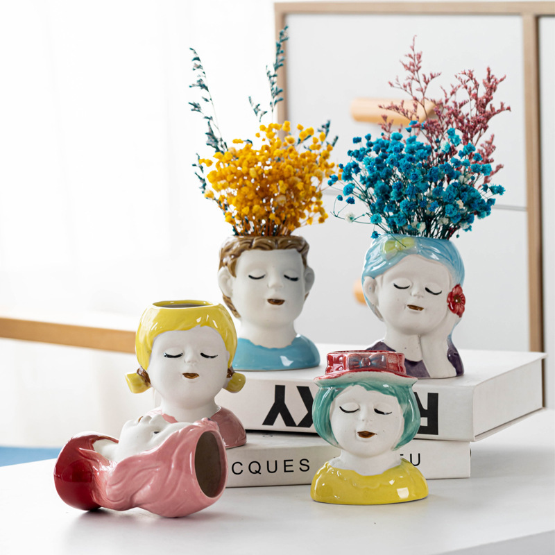 Lovely Girl Doll Design Ceramic Flower Vase