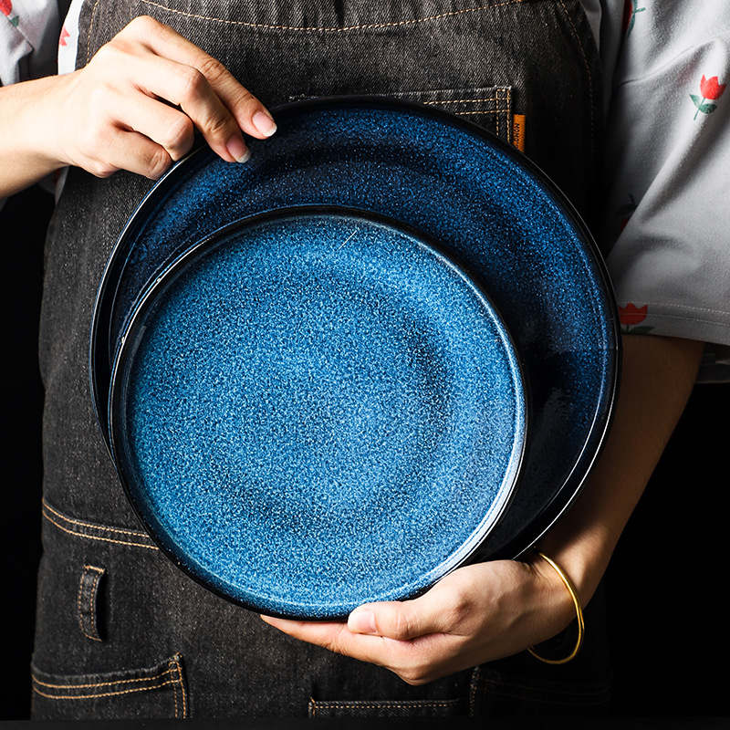 8"/10" Blue Kiln Glazed Porcelain Serving Platter