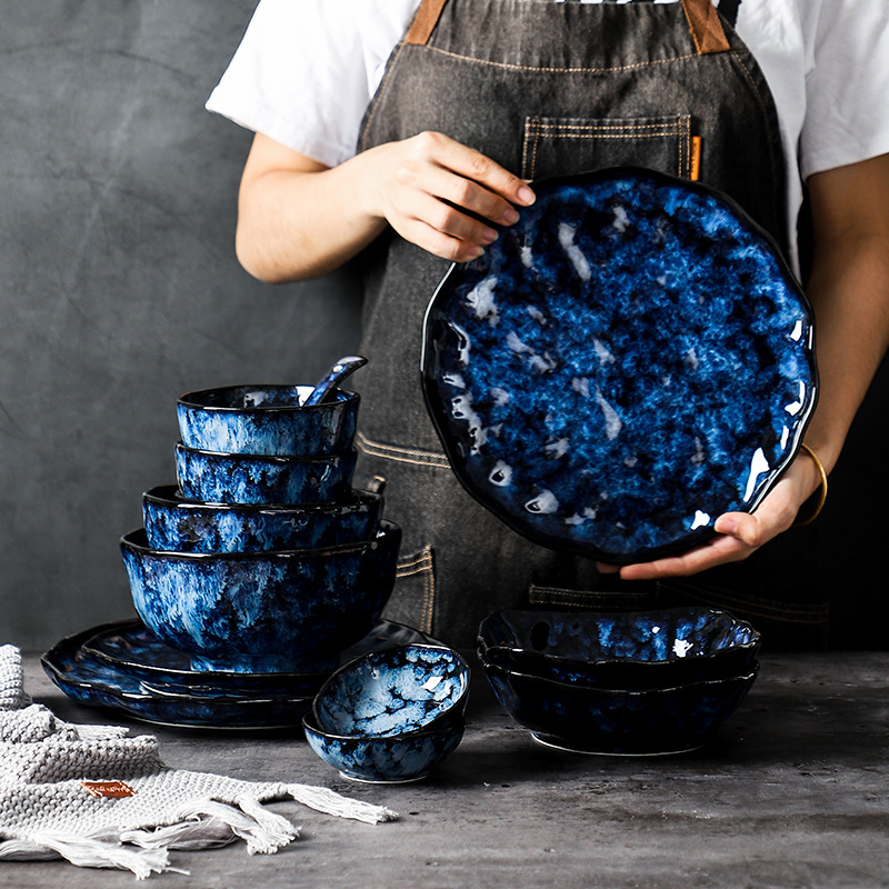 Irregular Blue Kiln Glazed Porcelain Tableware Sets