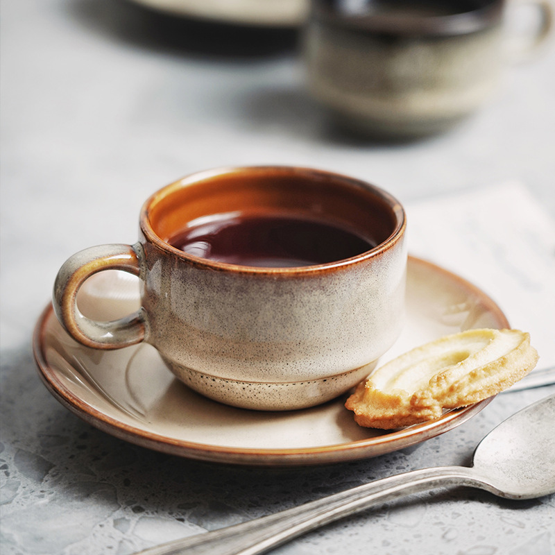 100ml/200ml Vintage Ceramic Mug with Saucer